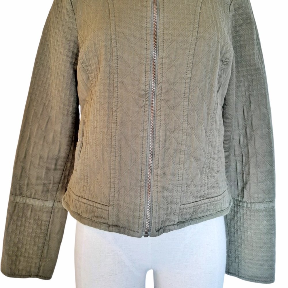 Anthro Hei Hei Army Green Quilted 100% Cotton Zip Front Jacket S - Picture 4 of 10